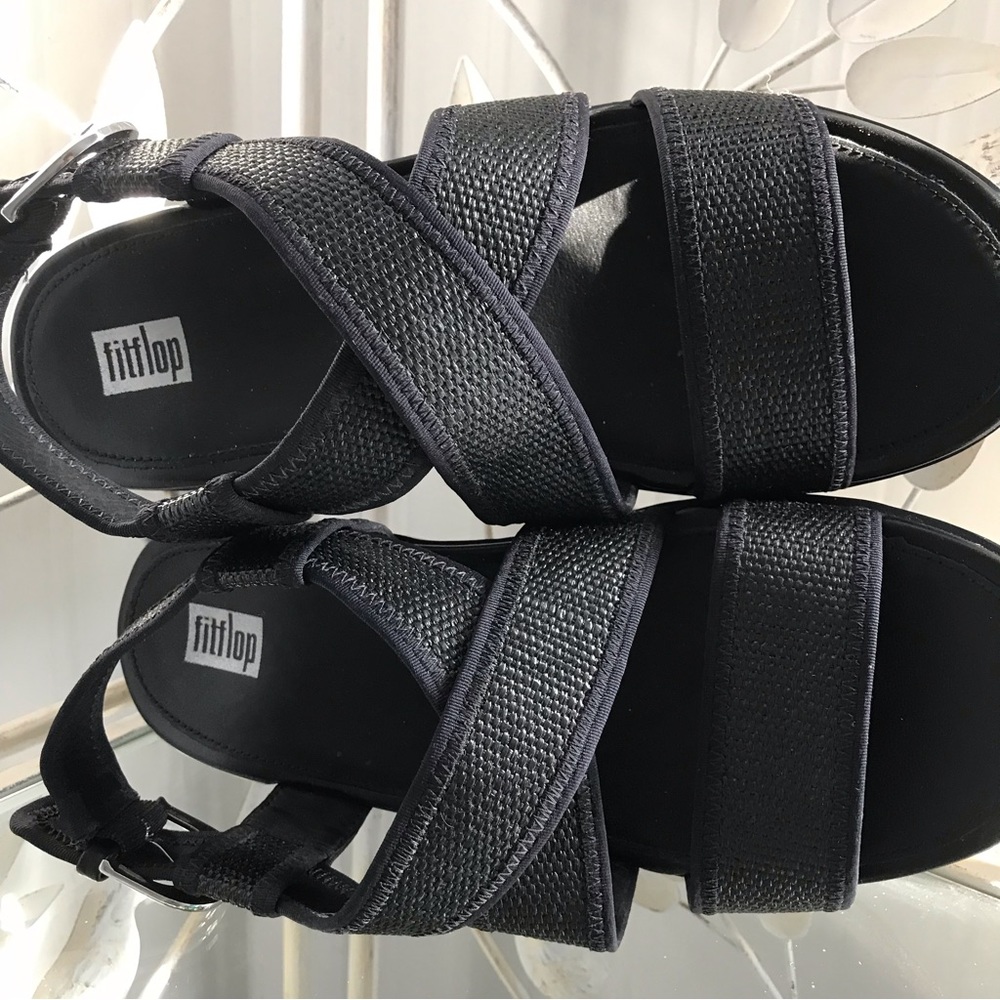 Sz 8 Fitflop Black Backstrap Platform Pilar Sandal - Picture 7 of 9